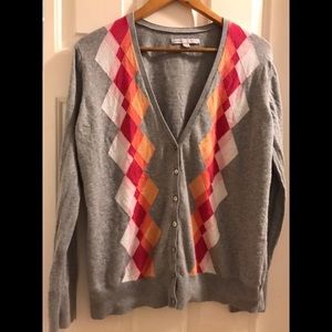 Old navy grey cardigan w pink white orange argyle